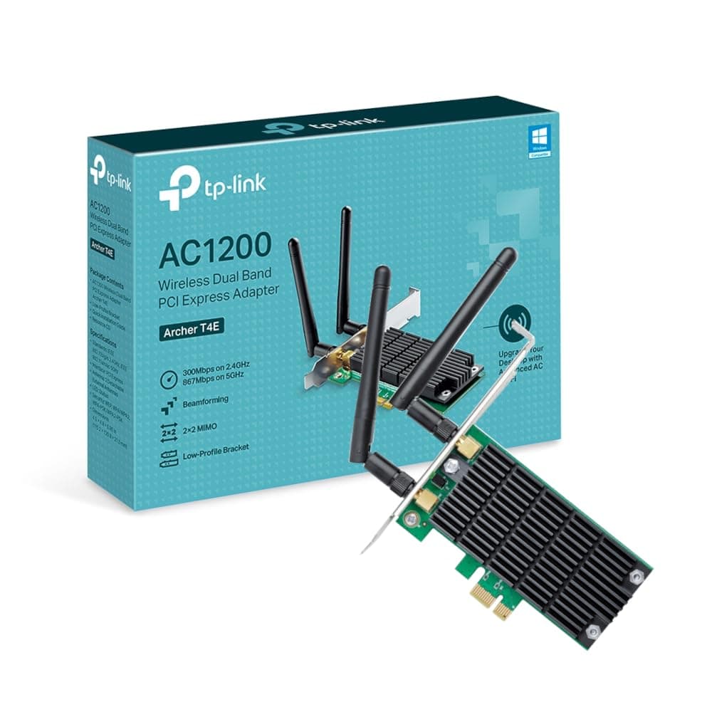 TP-Link Archer T4E AC1200Mbps Dual-Band Wireless WiFi Adapter for PC with Two Antennas, PCIe WiFi Card for Desktop, Low-Profile Bracket Included, Supports Windows 11/10/8.1/8/XP (32/64 bit)