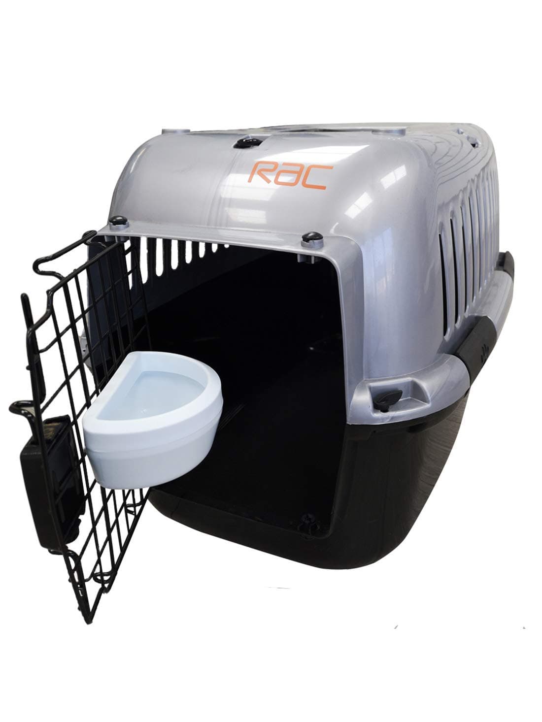 RAC Pet Carrier Plastic Portable Transport Medium Cage Black/Silver - M