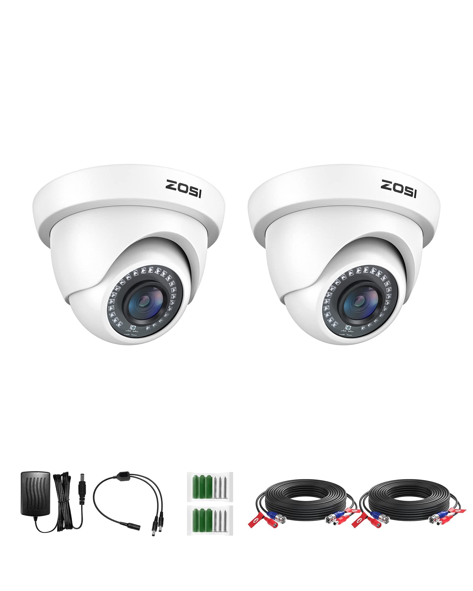 ZOSI 2Pack 2.0MP HD 1080P Security Cameras Kit, 80ft Night Vision, Indoor Outdoor Home CCTV Dome Cameras for 1080P/5MP/4K HD-TVI Analog DVR System