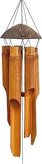 Handmade Wind Chimes 5 Bamboo Bell Tubes, Half Coconut Wood Top, Low Deep Tone Wooden Chimes Outdoor Indoor Home Décor 25 inch