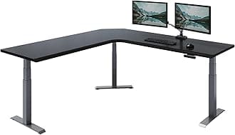 Vari ComfortEdge 80x80 L-Shape Electric Standing Desk – Height Adjustable Sit-Stand VariDesk for Corner Office with Reversible Left/Right Design – Black Laminate Top/Slate Legs (Ships in 3 Boxes)