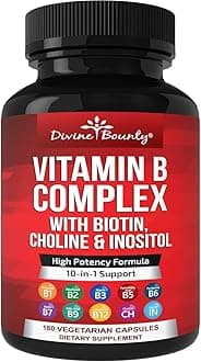 Divine Bounty Super B Complex Vitamins - All B Vitamins Including B12, B1, B2, B3, B5, B6, B7, B9, Folic Acid - Vitamin B Supplement - Support Healthy Energy Metabolism - 180 Vegetarian Capsules
