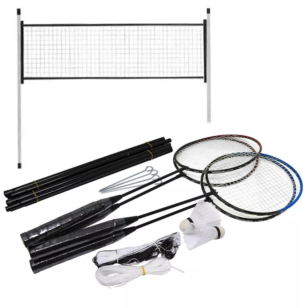 4 Player Professional Badminton Set - With Rackets and Poles | Shuttlecock Poles Net Bag Outdoor Backyard Sport Family Game - Comes with Carry Bag, 4 Rackets, 2 Shuttles - For Beach, Park & Garden