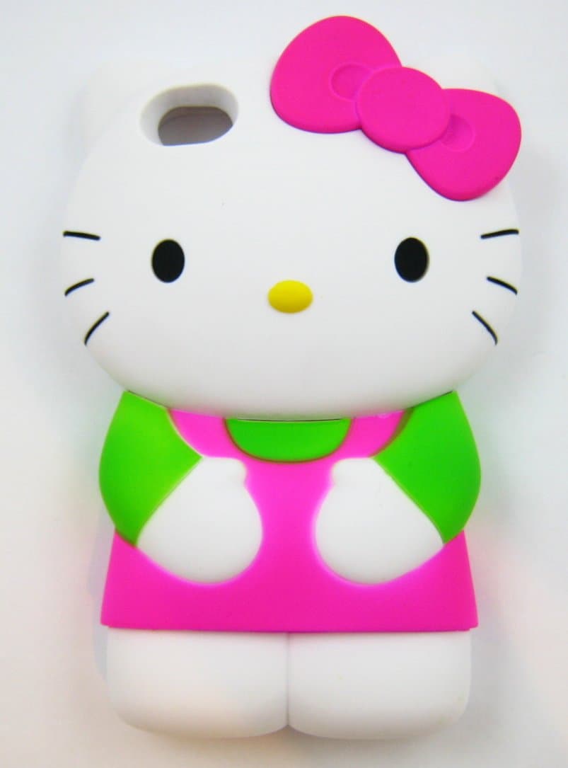 MicroDeal Silicone 3d Hello Kitty Case/cover/protector Pink Ribbon with Light Green & Pink Outfit Fits All Models of Iphone 4 & 4s