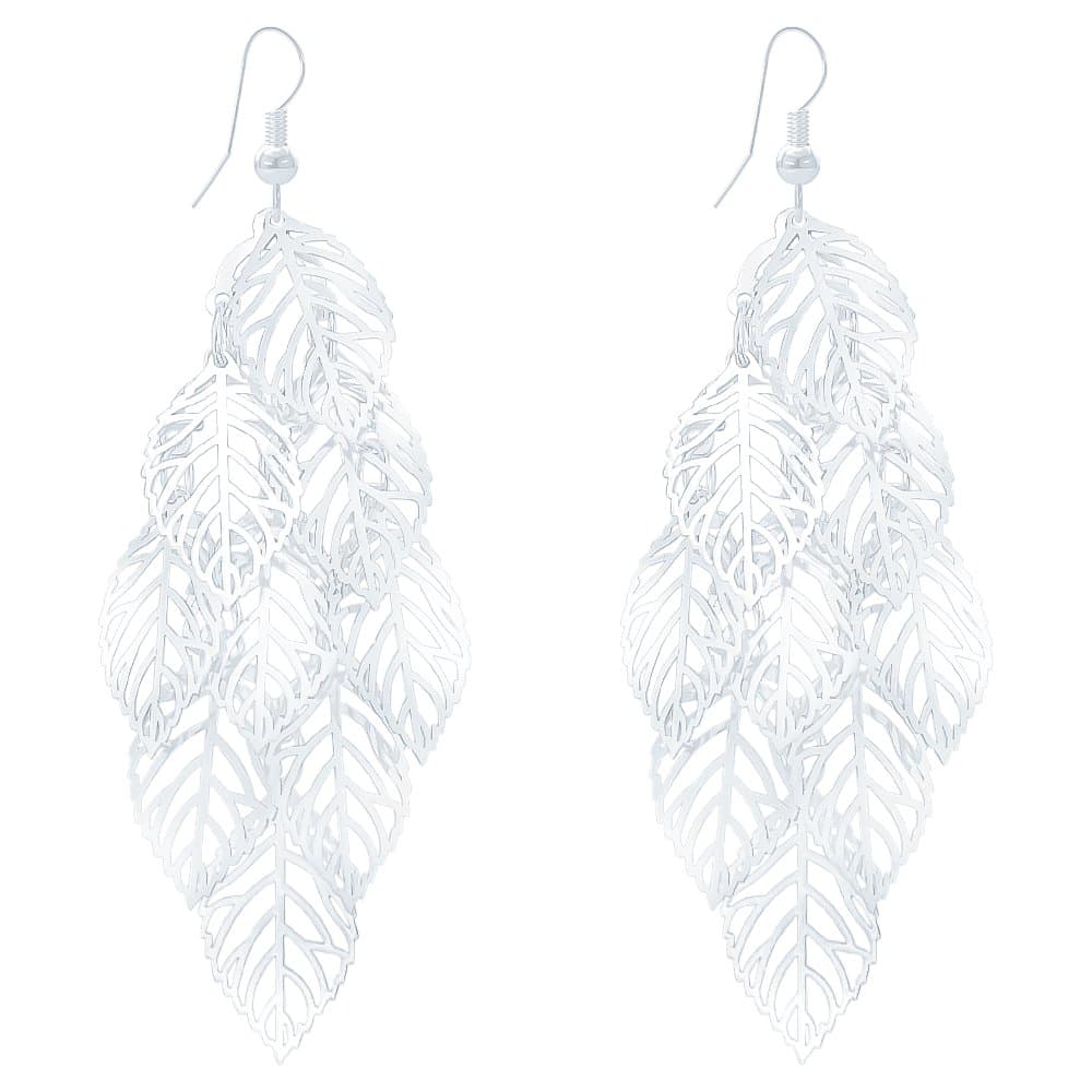 Delicate Filigree Leaf Earrings Silver Long Chandelier Earrings Layer Lightweight Dangle Earrings for Women