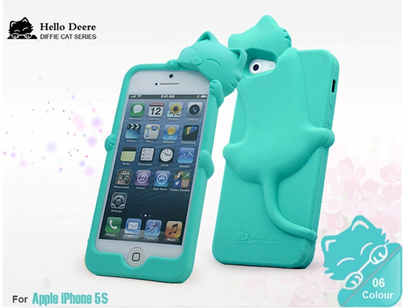 "Hello Deere" Lovely 3D Cat Cartoon Soft Shell Case with Earphone Jack Dust Cover for iPhone 5/5s - (Mint HD-DFM-5GS-6)