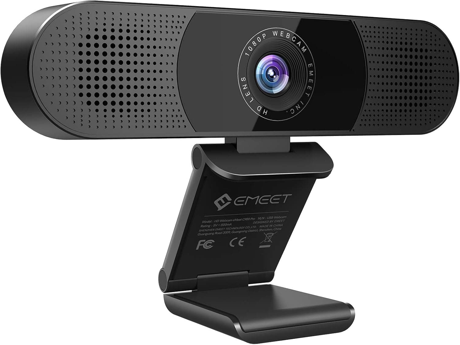 C980 PRO 3-in-1 1080P Webcam with Microphone and Speaker, 60°-98° Wide Angle Webcam w/ 4 Noise Cancel Mics, 2 Speakers, Auto Low Light Correction W/Cover, USB Camera for Online Conference/Class