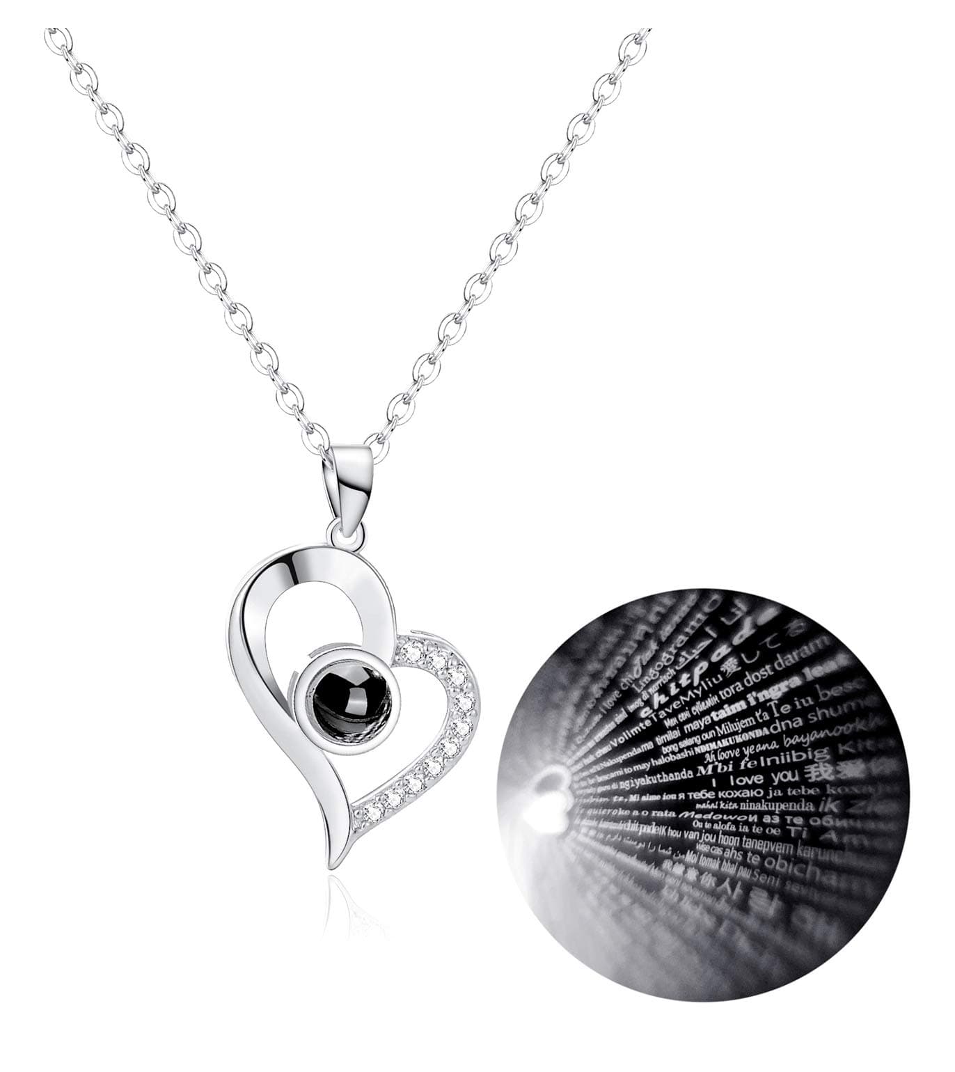 Gold Plated 100 Languages I Love You Memory Necklace Projection Pendant Necklace For Women Silver Tone