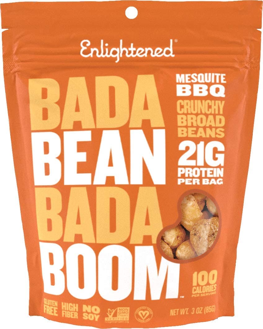 Bada Bean Bada Boom - Plant-Based Protein, Gluten Free, Vegan, Crunchy Roasted Broad (Fava) Bean Snacks, 100 Calories per Serving, Mesquite BBQ, 3 Ounce (6 Count)