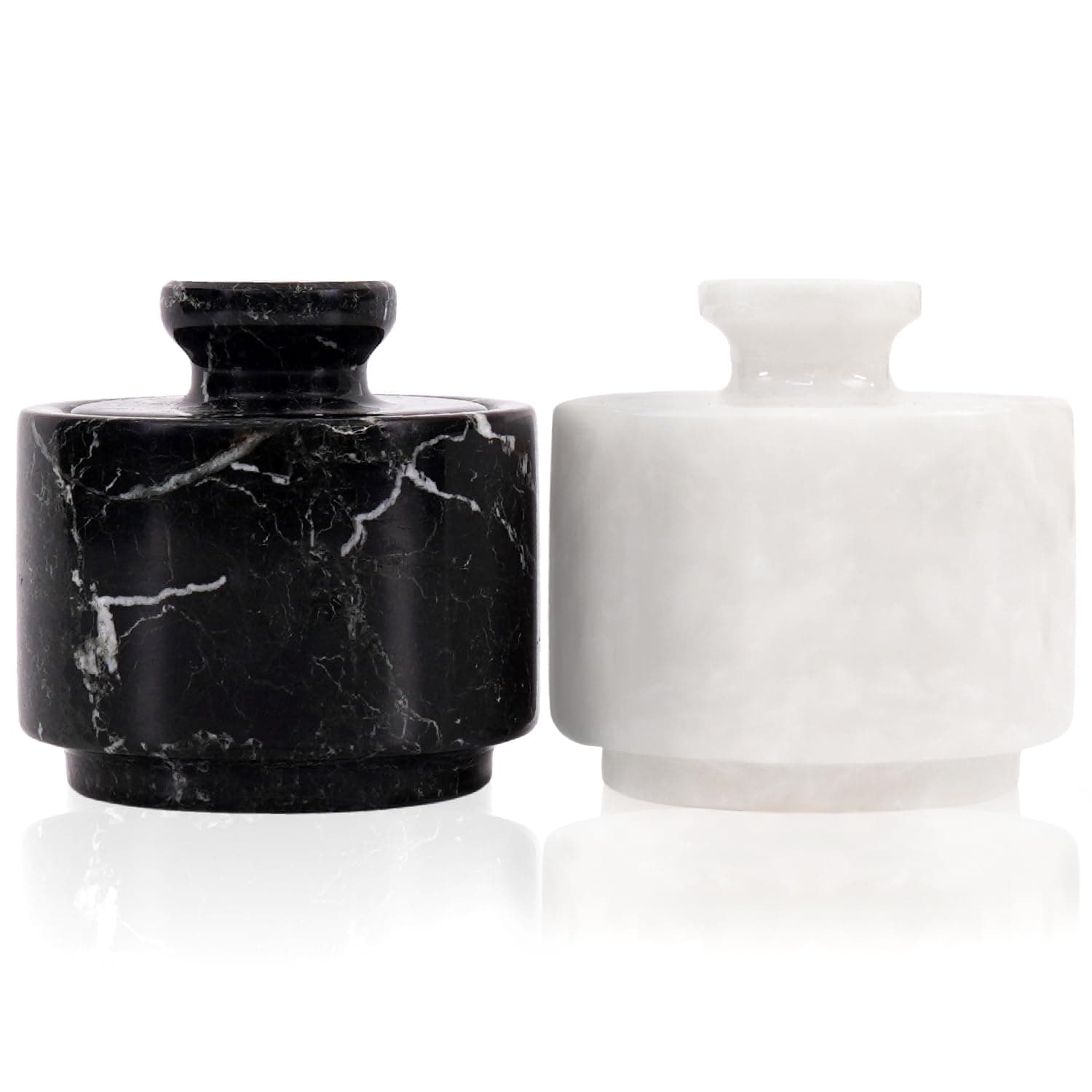 3” White &Black Marble Salt Cellar with Lid – Elegant Salt, Sugar & Spice Container for Kitchen & Dining Table, Perfect for Ramadan Iftar Cooking & Eid Meal Serving, Luxury Marble Table Decor