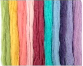 Pastel hues Merino Wool roving/Tops A Mix of 10 Colours. Great for Wet Felting/Needle Felting, and Hand Spinning Projects. 60gm Pack