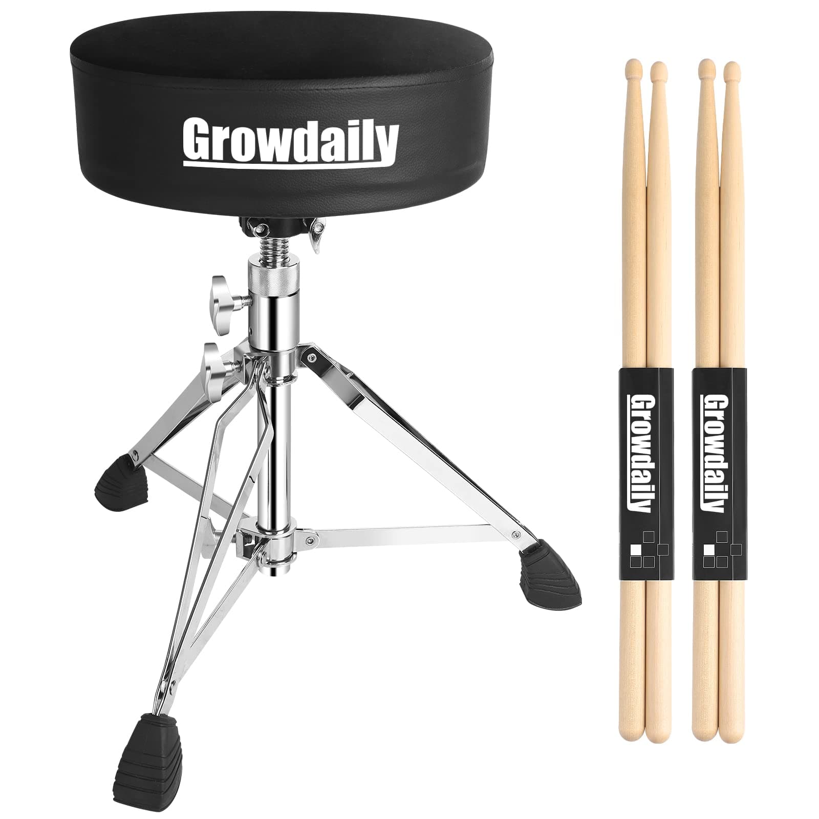 Drum Throne Seat,Adjustable Stool Drum Universal Thick Padded Drum Throne Drummer Stool with 2Pacs 5A Drumsticks