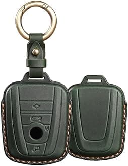 SANRILY for BMW I3 I8 Key Fob Cover 2014-2019 Keyless Entry Keychain Holder Full Protection Retro Hand-Made Leather Key Case Shell Dark Green