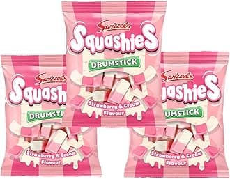 Squashie DrumStick Candies Variety Multipack - 3 Pack BUNDLE - (120g each) - IMPORTED FROM THE UK (Strawberry and Cream 3 PACK)