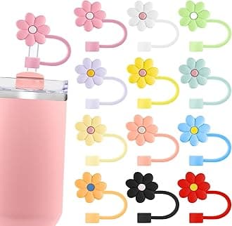 Velaco 12PCS Silicone Straw Covers Cap Compatible with Stanley 30&40 Oz Cup, 10mm Cute Flower Straw Toppers for Tumblers, Dust-Proof Drinking Straw Caps for Reusable Straws Tips Lids
