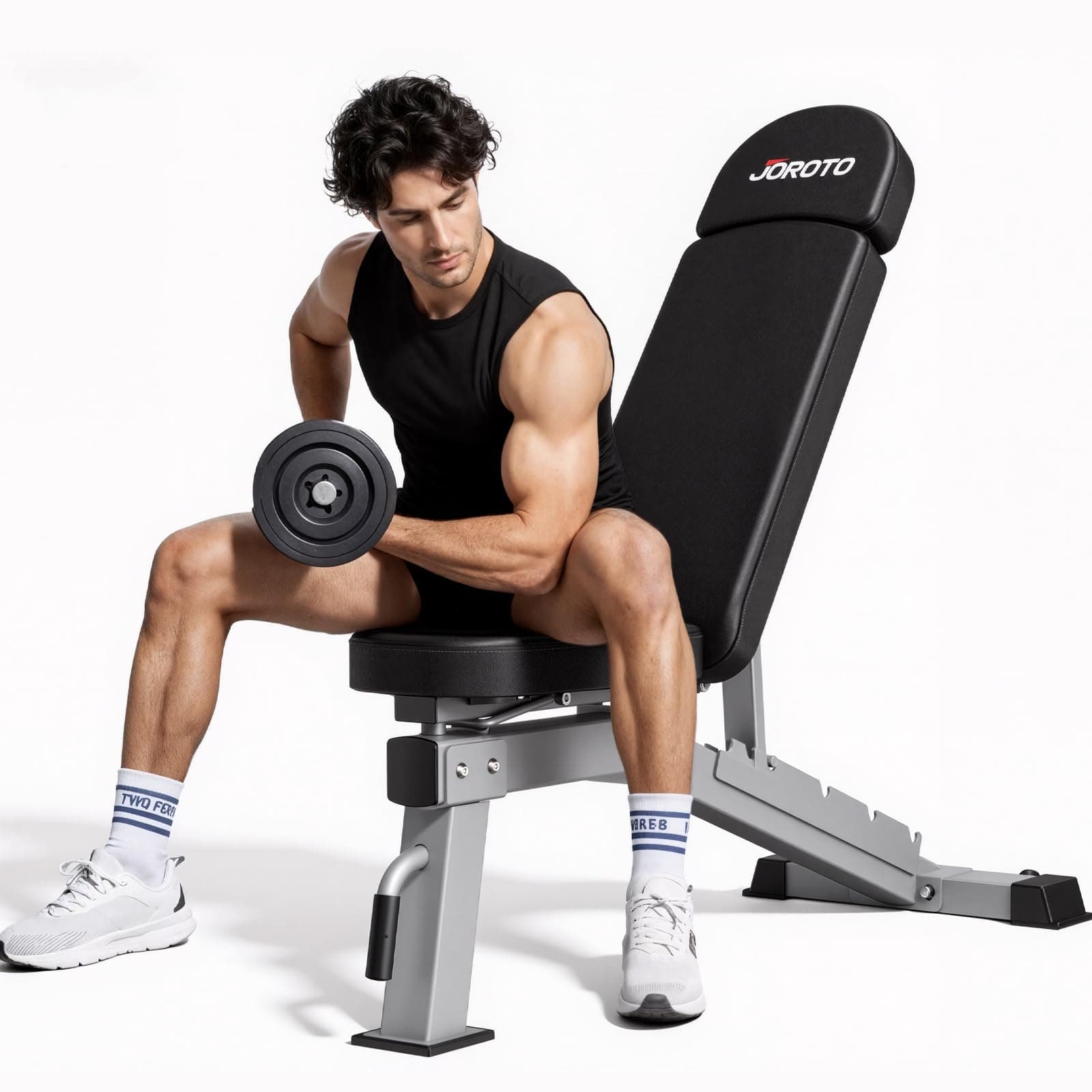 JOROTO Adjustable Weight Bench, 1300LBS Workout Bench for Home Gym Strength Training, Incline Decline Flat Bench Press with Wheels and Extended Backrest, Foldable Exercise Bench for Full Body Workout