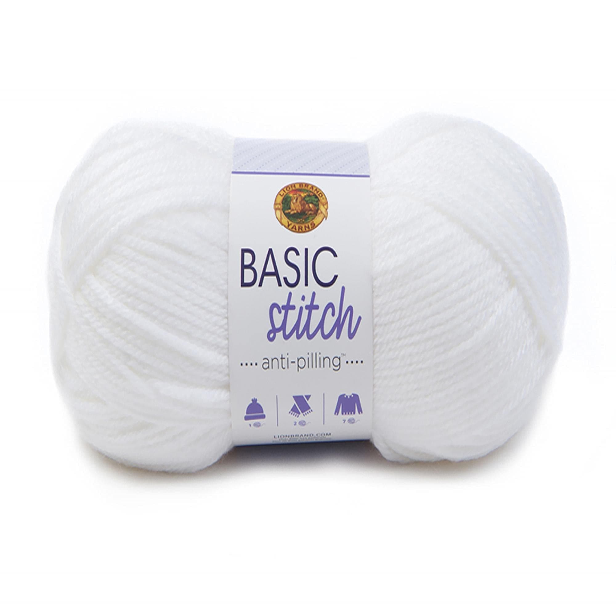 Lion Brand Yarn Basic Stitch Anti-Pilling Yarn for Crocheting, Knitting, and Crafts, White, 1 Pack