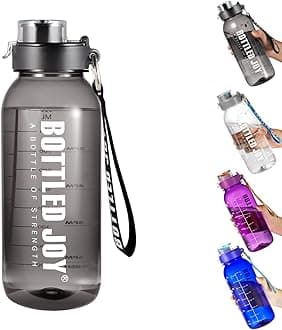JIMACRO Water Bottle, BOTTLED JOY 1 Litre Sports Water Bottle with Time Markings and Reusable, 32 Oz Leakproof DUNDUN Water Bottle BPA-Free, Flip Top for Sports, Cycling, Camping