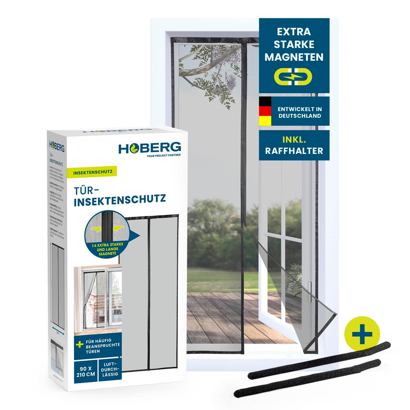 Hoberg Insect Screen Curtain 90 x 210 cm Fly Screen Door with XXL Magnetic Tapes Insect Protection for Balcony Door Magnetic Fly Curtain Self-Closing and Durable