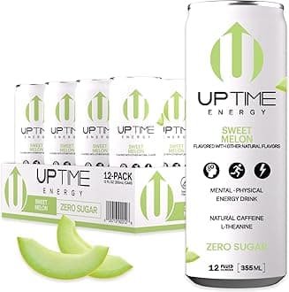 UPTIME - Sweet Melon - Zero Sugar (12 Pack) Premium Energy Drink, 12oz Bottles, Natural Caffeine, Natural Flavors, Sparkling