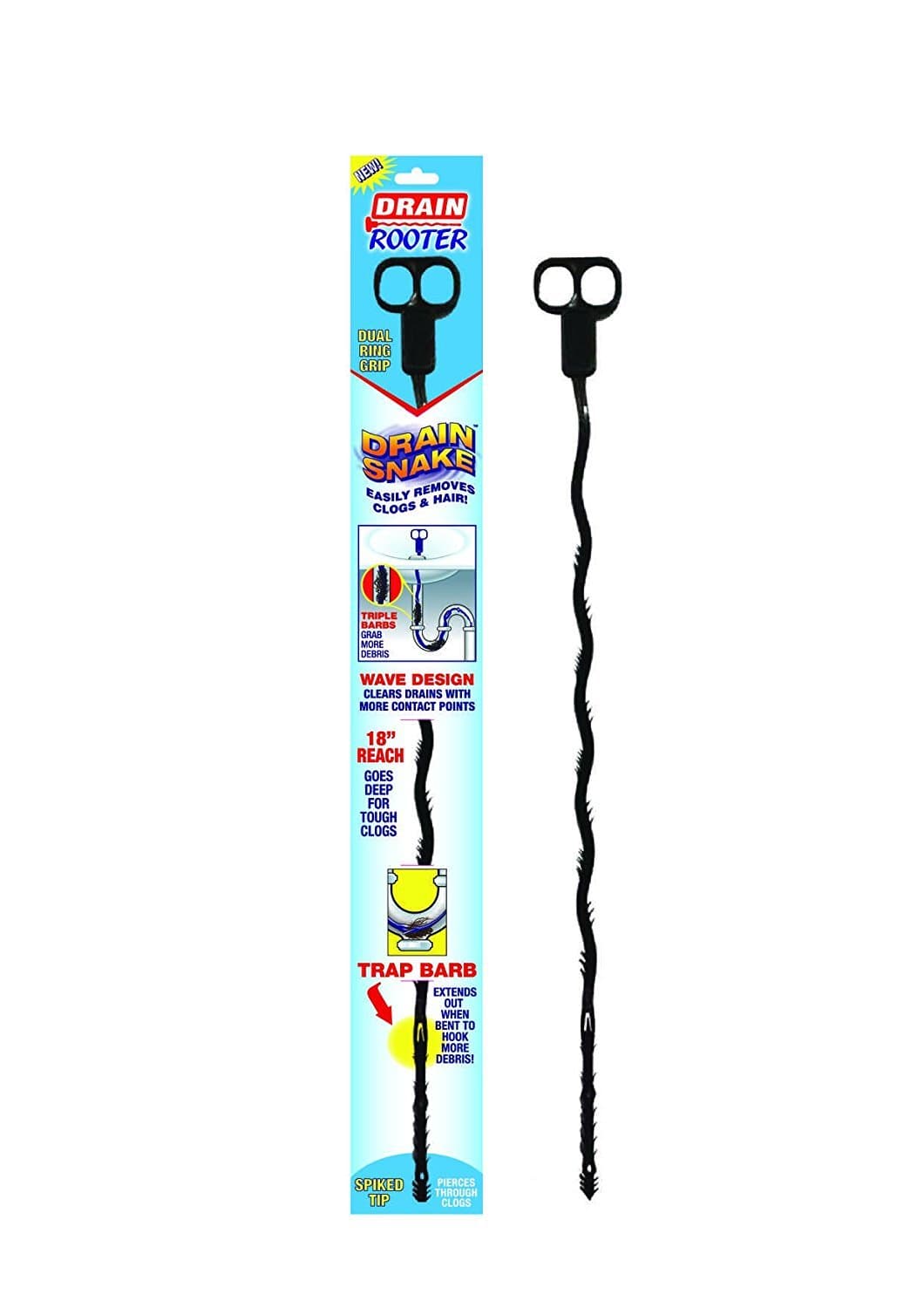 Drain Snake Roto Rooter Hair Clog Remover Flexible Plastic Hand Tool Sink Shower Auger Cleaner Opener