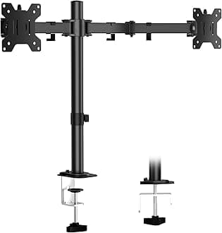 ERGOMAKER Dual Monitor Mount for Desk, Monitor Stand Holds 2 Computer Screens Fits 13" to 27", Heavy Duty Fully Adjustable Monitor Arm with C-Clamp and Grommet Base, VESA 75x75 100x100mm, Black