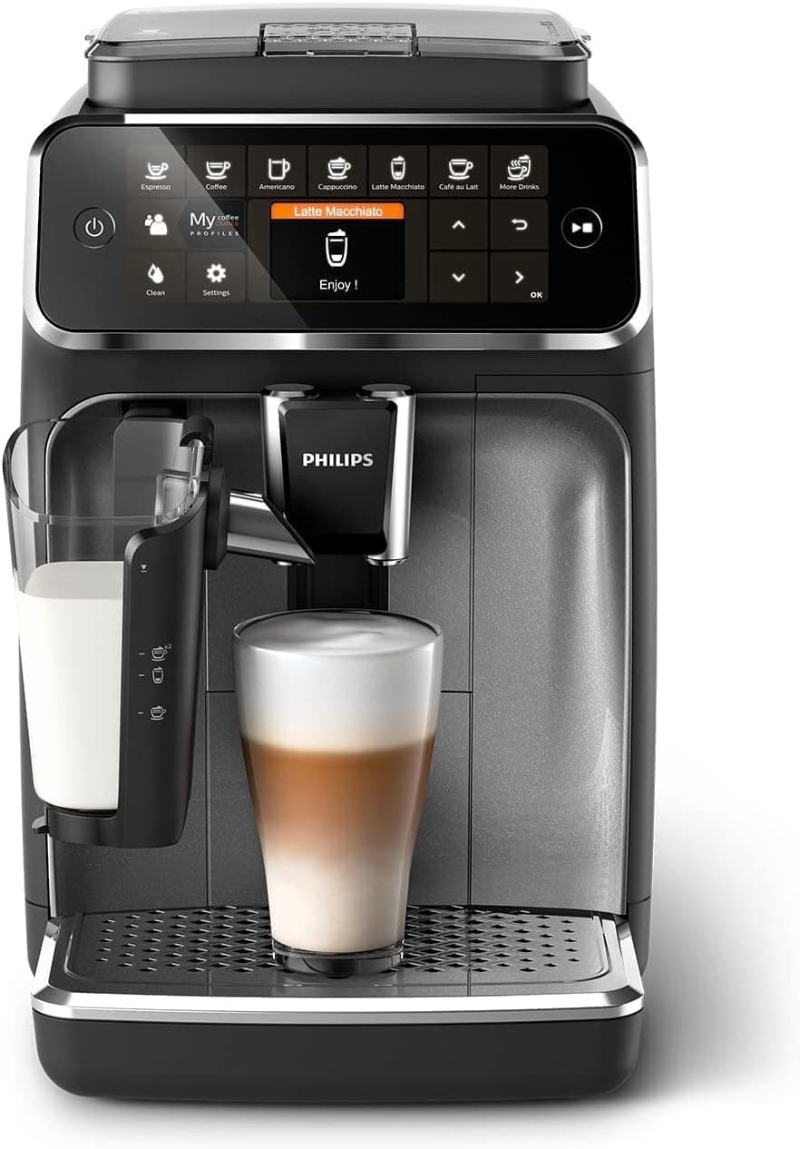 Philips 4300 Series Fully Automatic Espresso Machine - Classic Milk Frother, 5 Coffee Varieties, Intuitive Touch Display, Black, (EP4321/54)