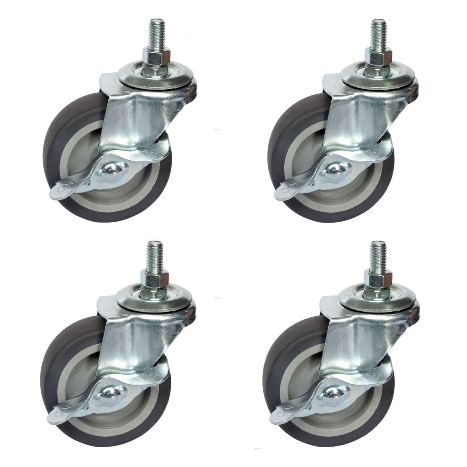 M10 Heavy Duty 75mm Rubber Swivel Castor Wheels Threaded Stem Trolley Furniture Caster Rubber- Screw 4 Pack