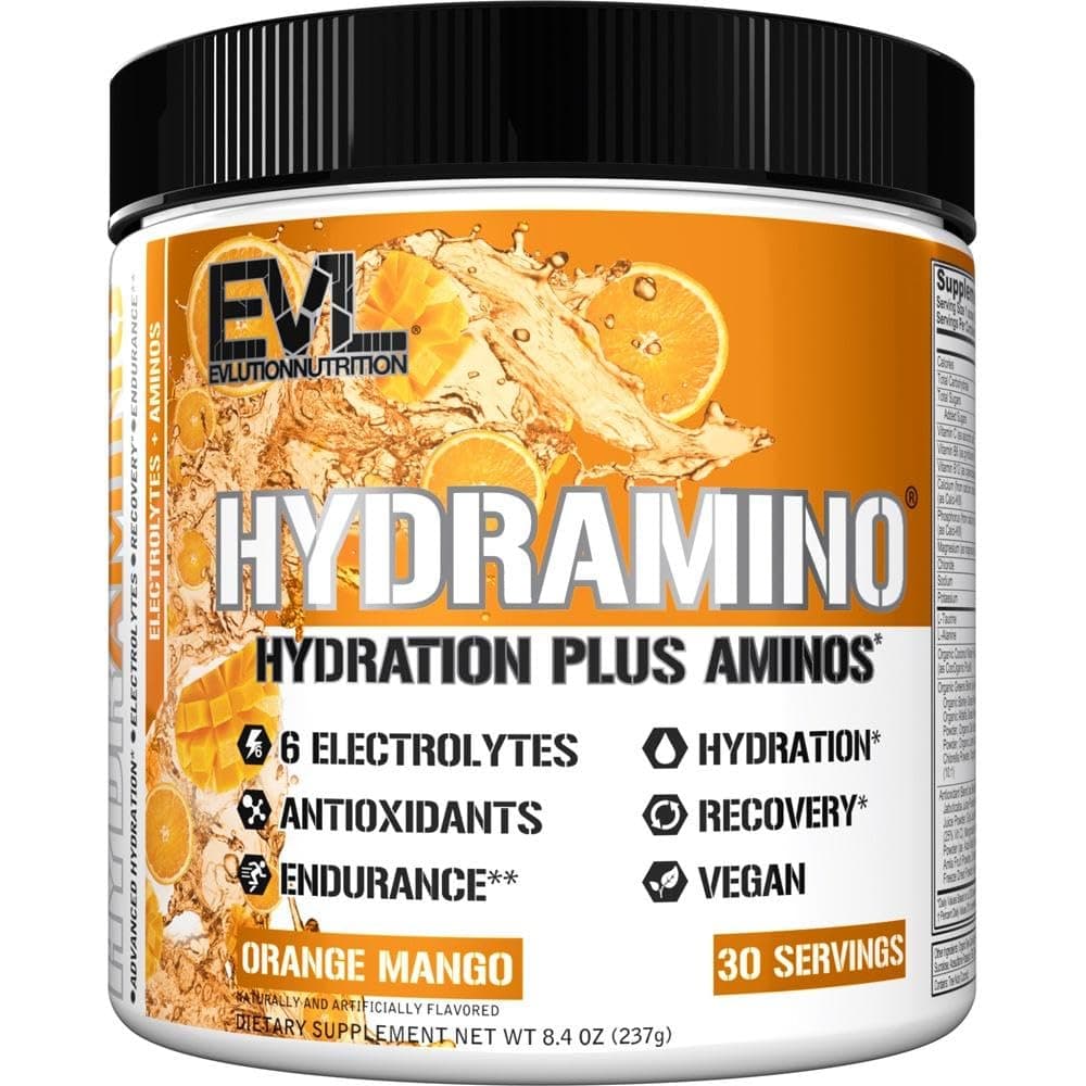 HYDRAMINO Complete Hydration Multiplier, All 6 Electrolytes, Vitamin C & B, Fluid Boosting Aminos, Coconut Water, Endurance & Recovery, Immunity Support, Antioxidants, 0 Sugar, 30 Serve, Orange Mango