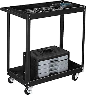 TUFFIOM 2 Tier Rolling Tool Cart on Wheels w/2 Brake, 220 LBS Capacity Heavy Duty Commercial Utility Tool Service Cart, Tool Organizer for Mechanic,Garage,Workshop,Warehouse & Repair Shop