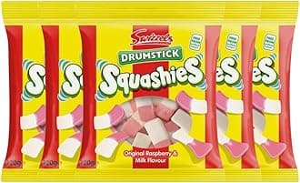 Squashies DrumStick Original Rasberry & Milk Flavor Candies - MultiPack - 120G (5 PACK BUNDLE) - Imported from UK (Original)