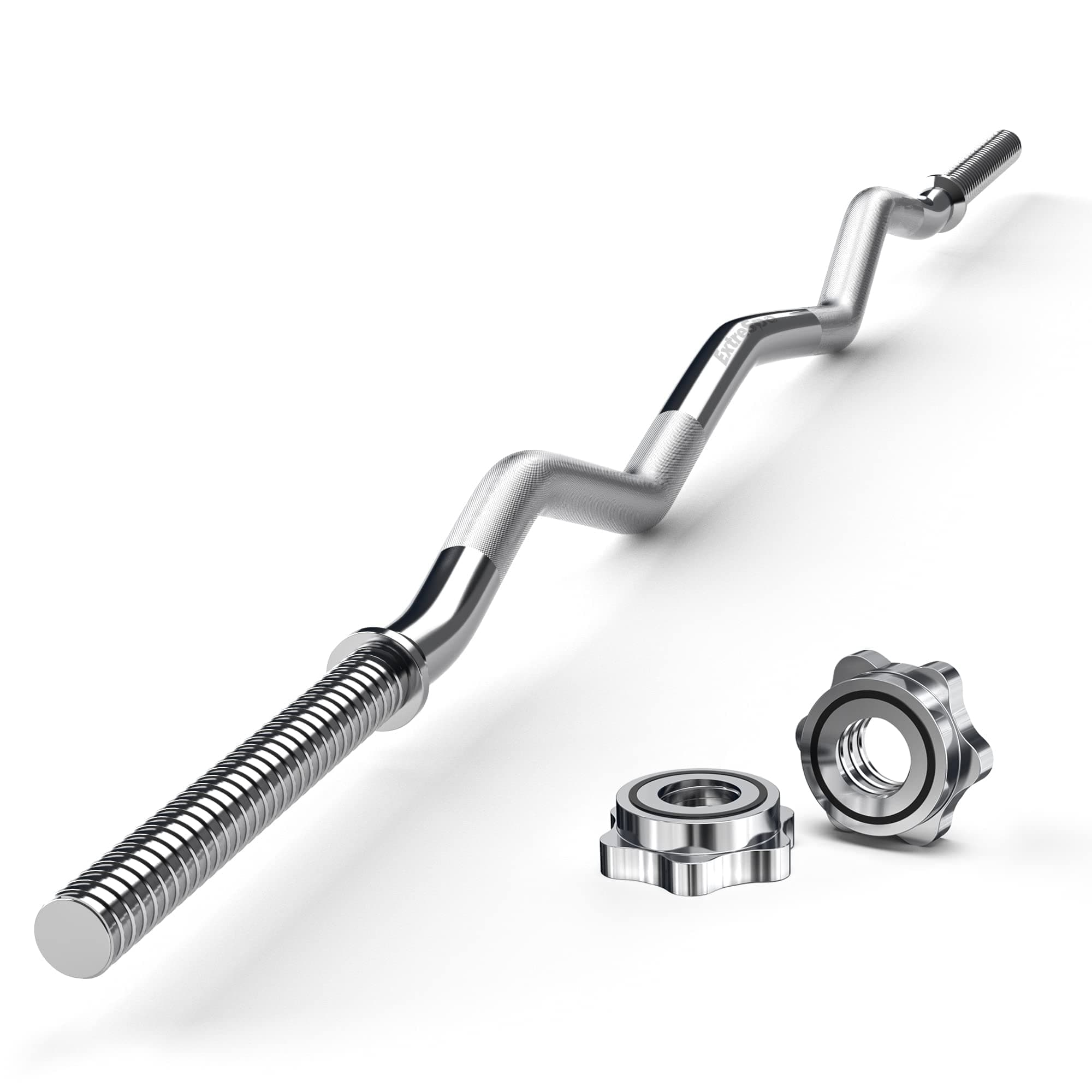 47'' EZ Curl Bar Weight Lifting Bar, for Hip Thrusts/ Squats/Lunges, 1-inch Weight Plates Curling Bar for Gym and Home, with 2 Star Collars (220lb Weight Capacity)