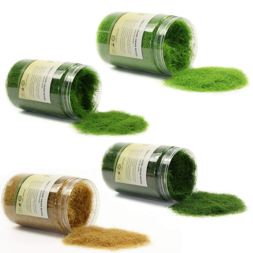 (12mm) - CFA4 4 x 300ml Mixed 12mm Static Grass Terrain Powder Green Fake Grass Fairy Garden Miniatures Landscape Artificial Sand Table Model Railway Layout