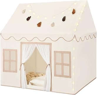 Kids Play Tent Indoor: with Mat, Tassel Garland, Star Lights - Girl Tent Indoor Playhouse for Kids Toys for Boy Girl Birthday Gift