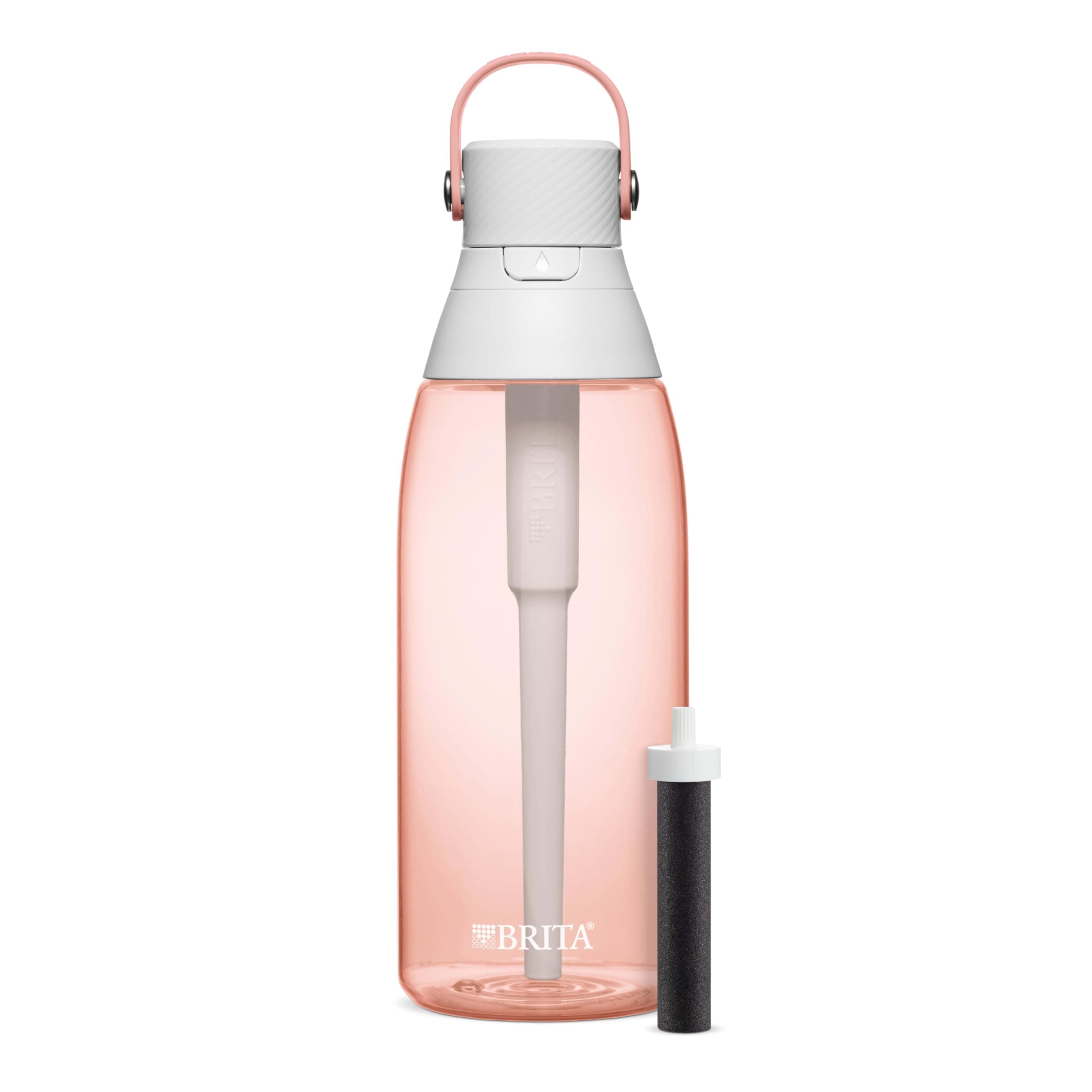 Hard-Sided Plastic Premium Filtering Water Bottle, BPA-Free, Reusable, Replaces 300 Plastic Water Bottles, Filter Lasts 2 Months or 40 Gallons, Includes 1 Filter, Blush - 36 oz.