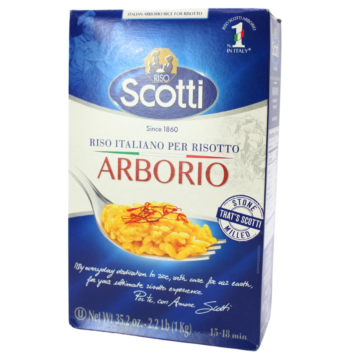 Arborio Rice, Risoto Rice, 100% Italian, 2.2 Lb (1 kg) Chef Selection, Recipe Included For Easy Preparation, Gluten Free, Non-GMO, Vacuumed Packed, Riso Scotti