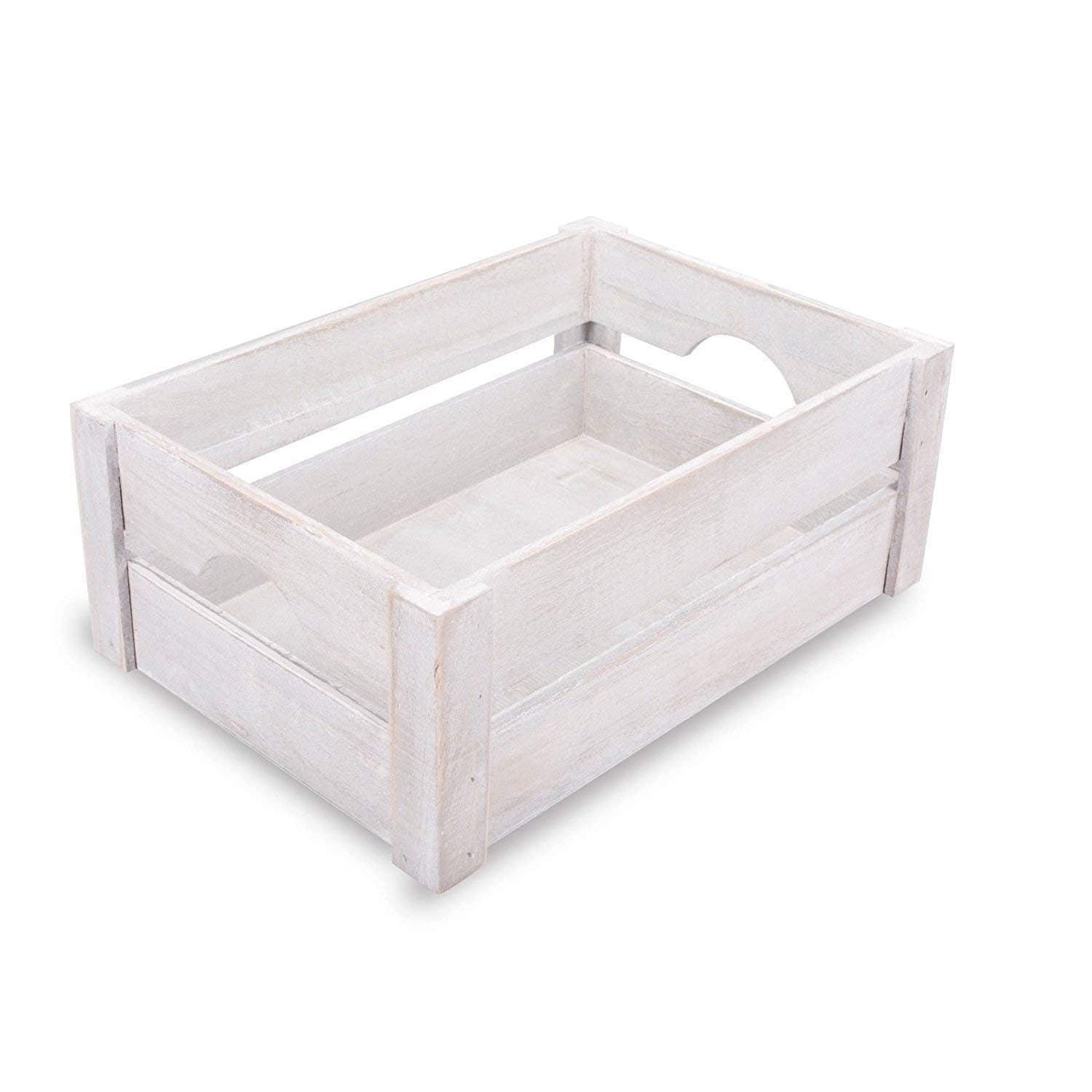 Wickerfield Wooden Box for Storage Hampers Garden Wedding, Dog Toy Wooden Crate with Handle, Wooden Baskets for Storage, Hamper Boxes Empty (White Wash, Small)
