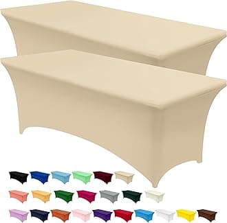 Utopia Kitchen Spandex Tablecloth 2 Pack [8FT, Champagne] Tight, Fitted, Washable and Wrinkle Resistant Stretch Table Cloth Rectangle Cover for Trade Show, Weddings & Parties [96Lx30Wx30H Inch]