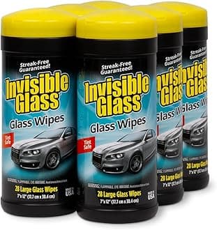 90166-6PK Large Glass Cleaning Wipes for Streak-Free Windows, Mirrors, and Glass, Lint-Free, Ammonia-Free, Tint-Safe, for Home and Auto, Canister, 28 Count (Pack of 6)