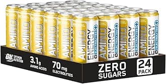 Optimum Nutrition Essential Amino Energy + Electrolytes, Ready to Drink Sugar Free EAA Energy Drink with Electrolytes and Caffeine, Workout Supplement for Men and Women, Tropical, 24x250 ml