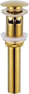 Angle Simple Bathroom Sink Drain Stopper Glossy Deep Titanium Gold Color, Brass Pop Up Sink Stopper with Overflow Hole for Sink with 1.61 to 2 Inches Drain Hole