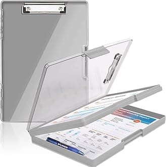 SFLHHDM Clipboards with Storage, Heavy Duty Clip Boards 8.5x11, Clear Visible Top Panel, Side Opening, Gray