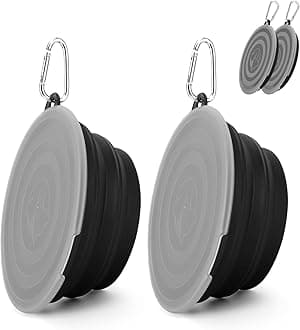 SLSON Dog Bowls Pet Collapsible Bowl with Cover Lids,2 Pack Dog Travel Bowls Portable Foldable Cat Water Dish Bowl for Pets Walking Parking Camping (Black and Black, Large)