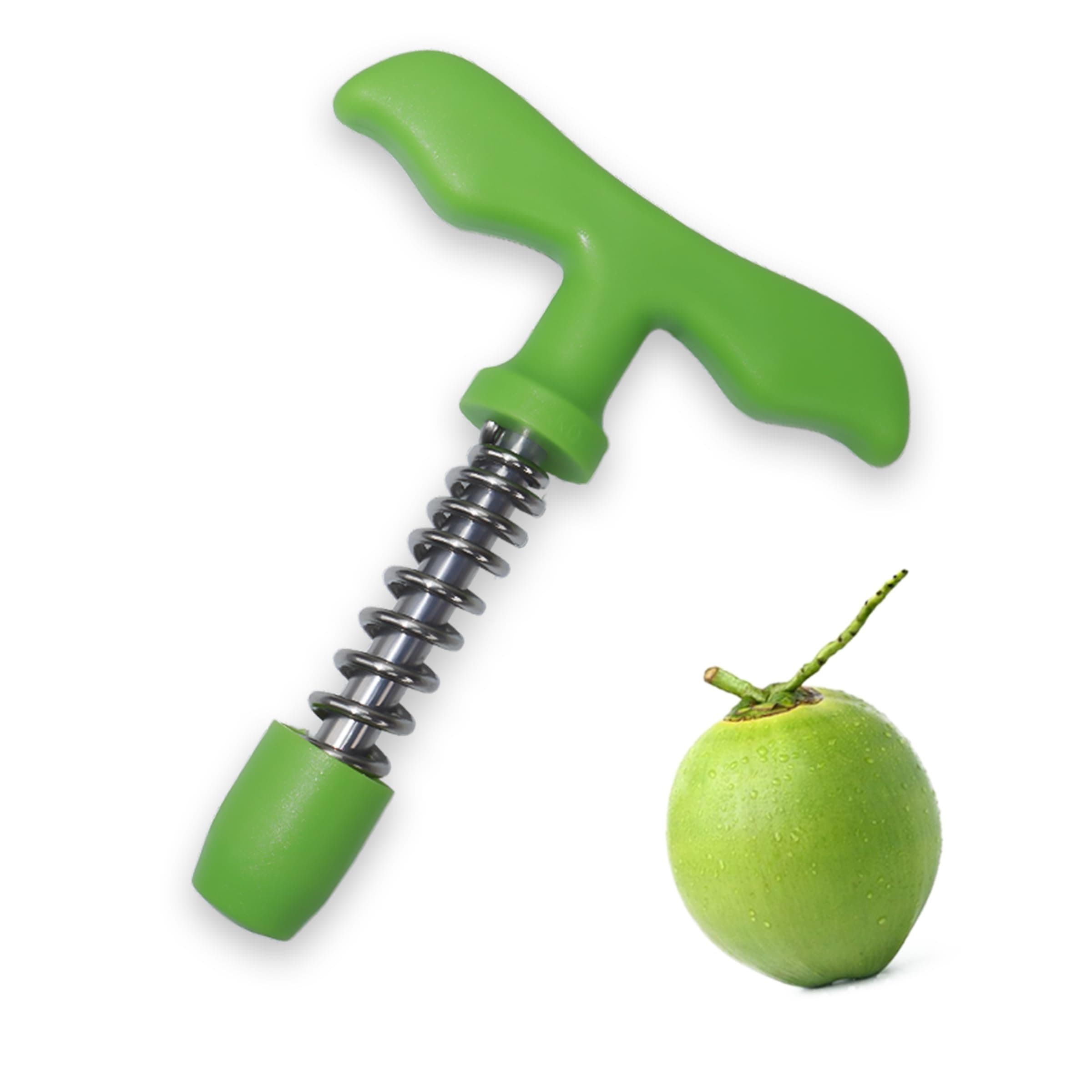 Food Grade Stainless Steel Coconut Opening Tool Pouch Tap for Young Fresh Thai Hawaii Coco Water Juice Reusable Straws, Easy & Convenient Straw Hole Maker Rotating Spring Pressure 1Pack