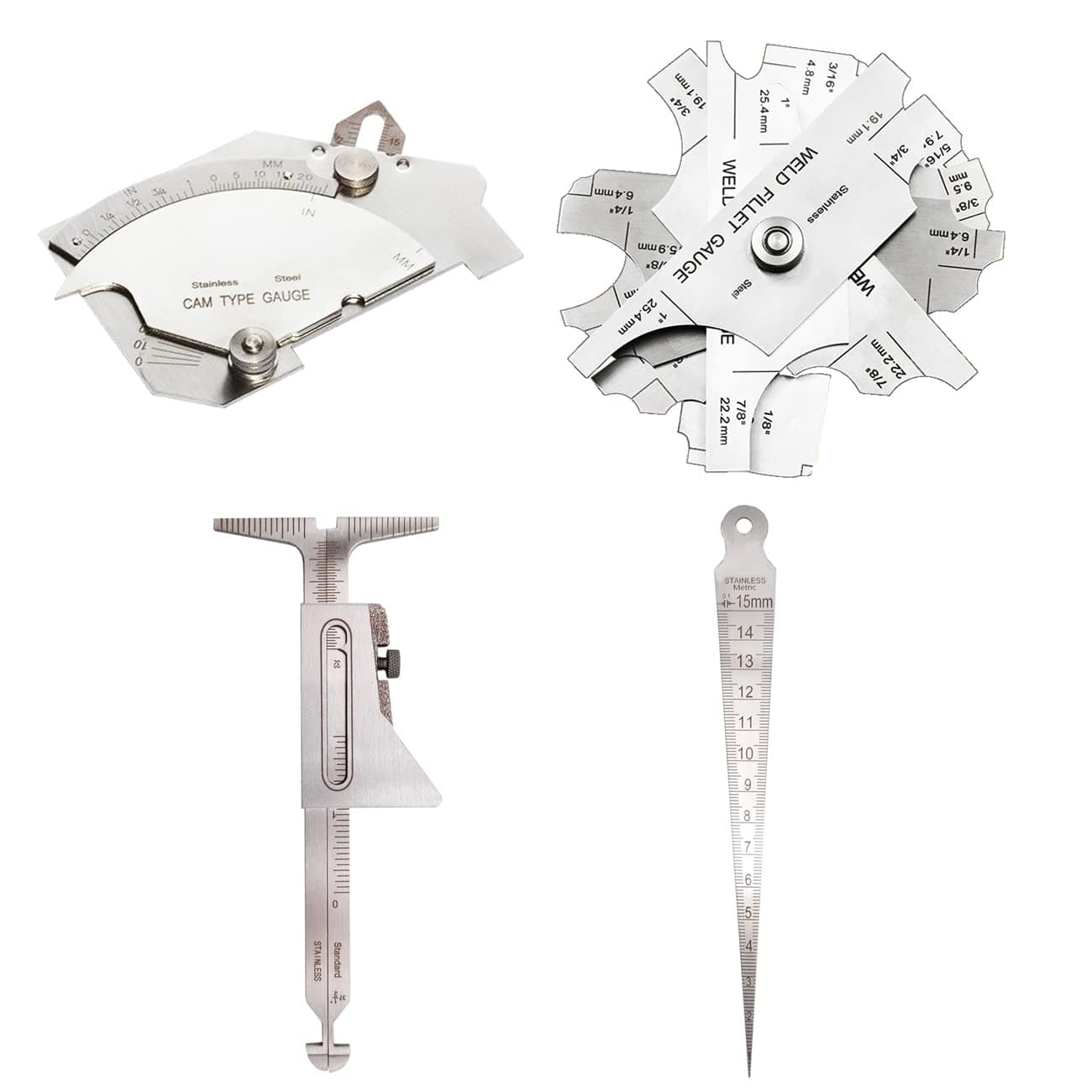 Weld Gauge Set Includes Cam Type Gauge and Weld Fillet Gauge and Hi-Lo Gauge and Taper Gauge
