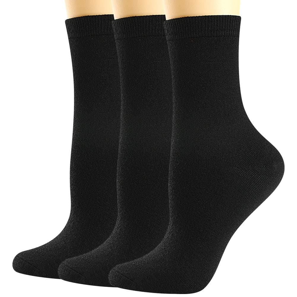 Thin Merino Wool Boot Socks for Women, Warm Black Winter Cozy Comfy Breathable Dress Crew Hiking Socks Womens