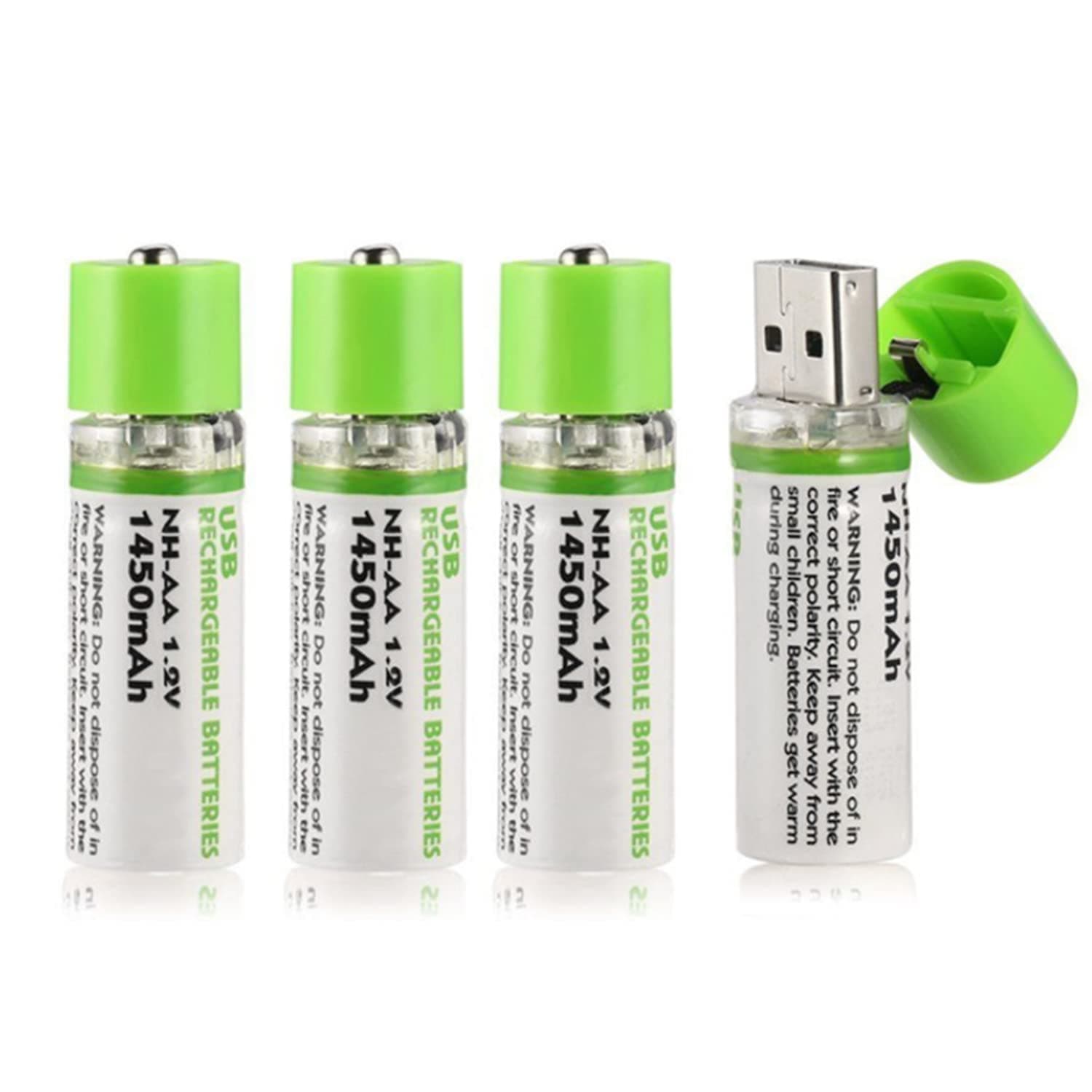 SKEIDO 4pcs USB AA battery 1.2V 1450 mAh NI-MH Rechargeable Battery LED charging indicator light