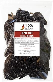 8oz Ancho Dried Whole Chile Peppers, Chili Seco Pods for Authentic Mexican Food, Heat-Sealed Resealable Bag by 1400s Spices