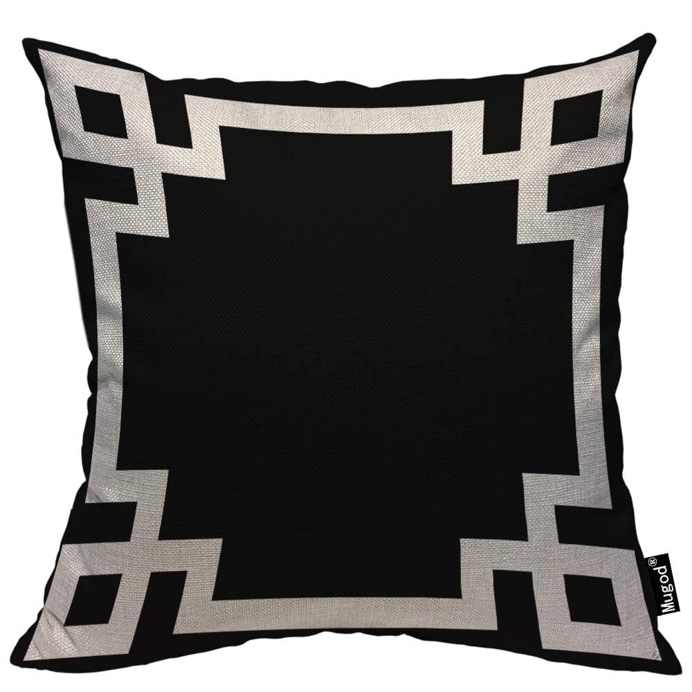Mugod Greek Key Border Pillow Cases Cute Bold Chic Geometric Stripes Black and White Throw Pillow Cover Cotton Linen Indoor 18x18 Inch Square Cushion Cover for Office Sofa Couch