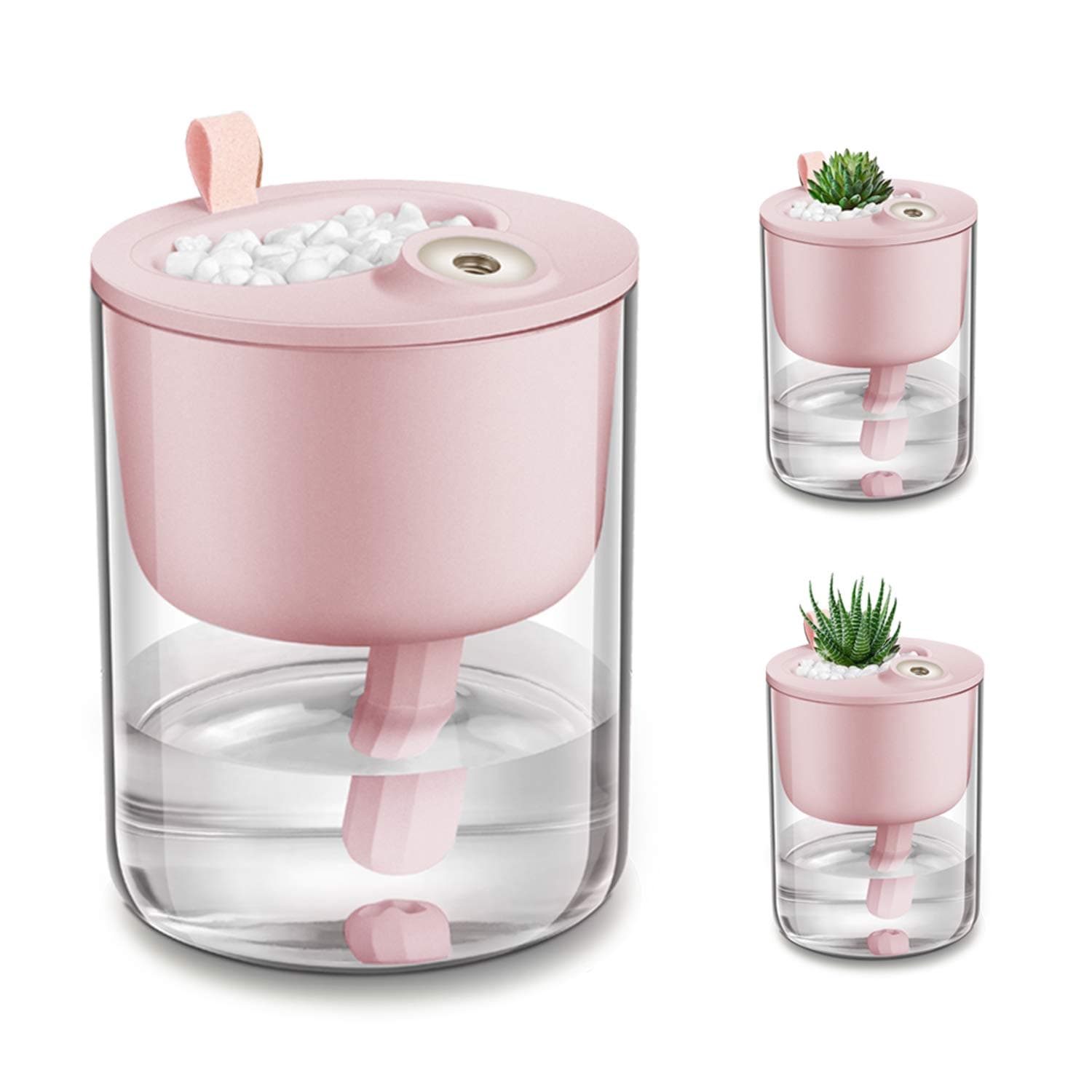 Humidifiers, DCMEKA Mini Small Humidifier for Bedroom, USB Cool Mist Humidifier for Plants, Personal Portable Humidifier with Night Light for baby, office, Whisper Quiet, 4H Timed Auto-off(Pink)